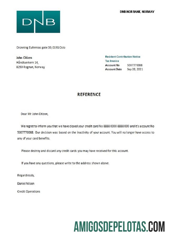 Referência de fechamento do DNB da Noruega amostra